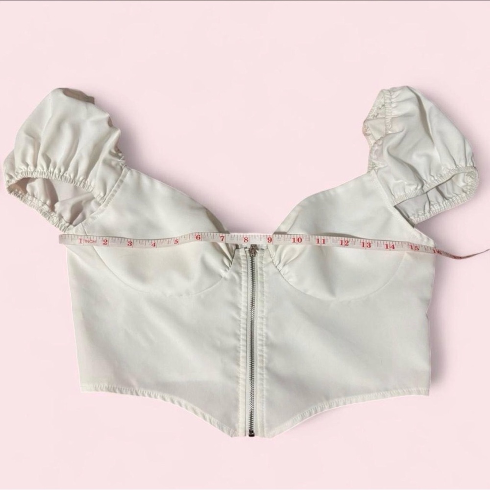 White Puff Sleeve Zip-Front Crop Top